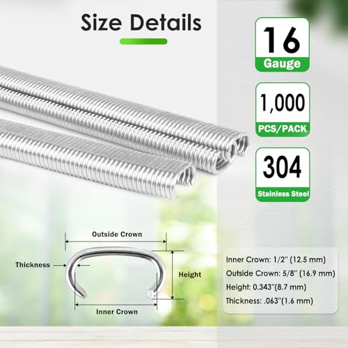 CTS SC760/C17 16 Gauge 1/2” Crown 304 Stainless Steel Hog Rings 1000PCS