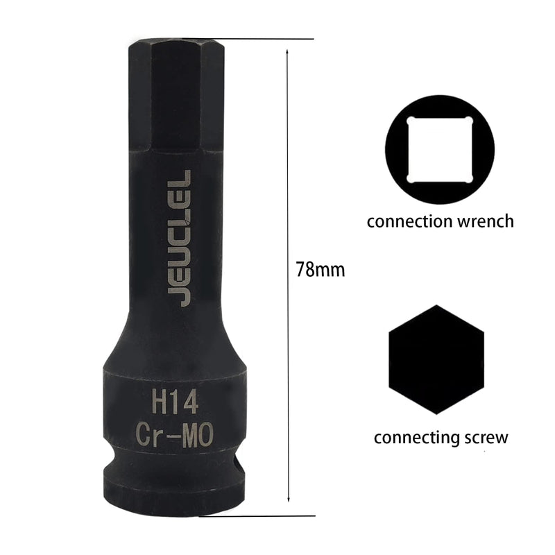 14mm Hex Impact Bit Socket, H14 1/2-Inch Impact Drive Allen Socket, Cr-Mo Steel Lengthen Hex Screwdriver Socket Adapter H14 14MM