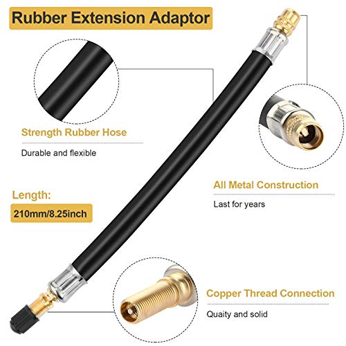 Mudder 2 Pieces 8.25 Inch Flexible Tire Valve Extension Adaptor and 2 Pieces 90 Degree Tyre Valve Extension Adaptor for Universal RV Cars Truck Motorcycle Bike Scooter