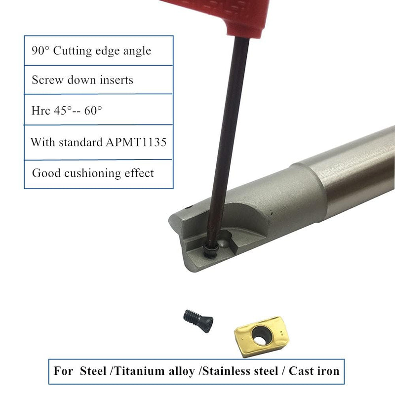 JTR 3pcs 90 Degree BAP300R End Mill Holders Indexable Inserts Tool Holder with 10pcs APMT1135PDER Milling Inserts for Machining Steel, Cast Iron