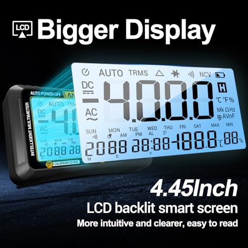 ANENG Digital Multimeter Tester,4000 Counts Voltage Tester,Auto-Ranging TRMS Volt Meter,Large LCD Ohm Meter Measures AC/DC Current,Voltage,Resistance, Diode,Continuity,Capacitance,Temperature 613 Black Large Screen