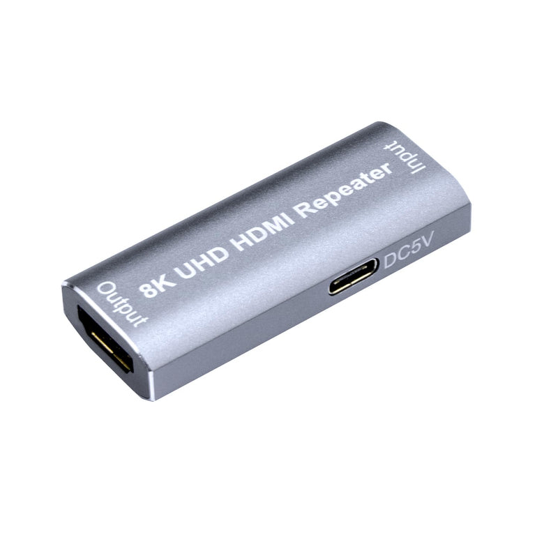 HDMI Amplifier Repeater, HDMI Signal Booster 82ft Support 8K/4K/1080P, Audio Formats DTS-HD/Dolby TureHD/DTS/Dolby-AC3/DSD, Video Format 8, 10 and 12-bit Dark Color Gray HDMI 2.1