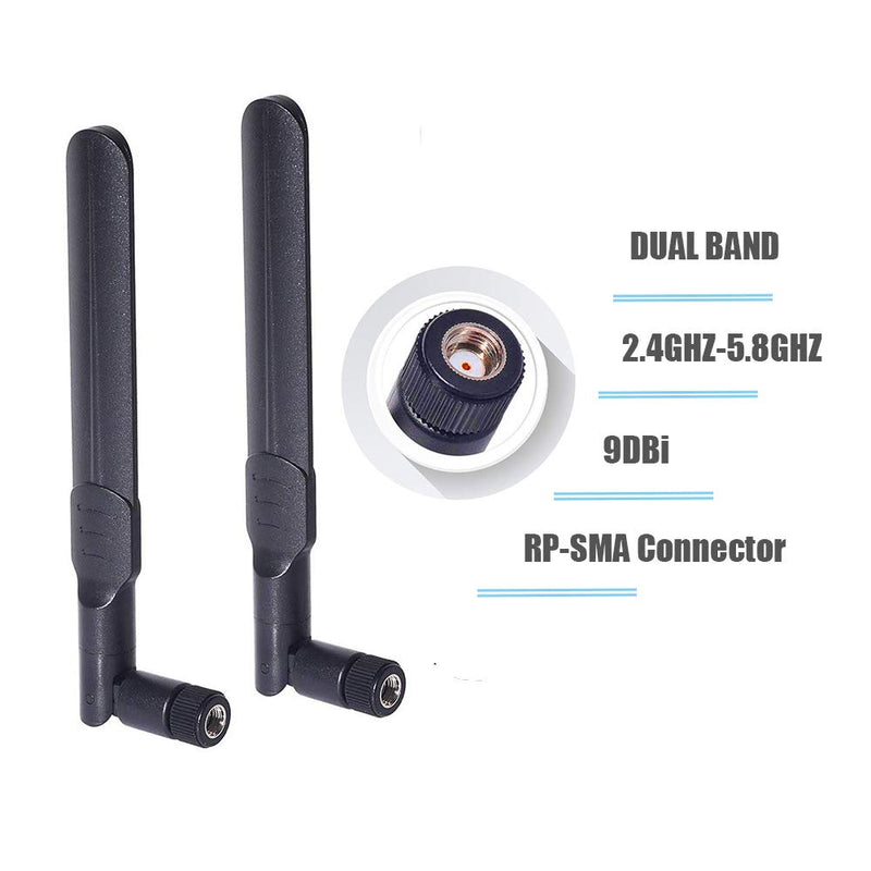 9dBi Dual Band WiFi Antenna RP SMA Male 2.4GHz, 5Ghz,5.8Ghz U.FL/IPEX to RP SMA Female Pigtail Cable for Mini PCIe Card Wireless Routers PC Repeater Desktop FPV UAV Drone PS4 Build