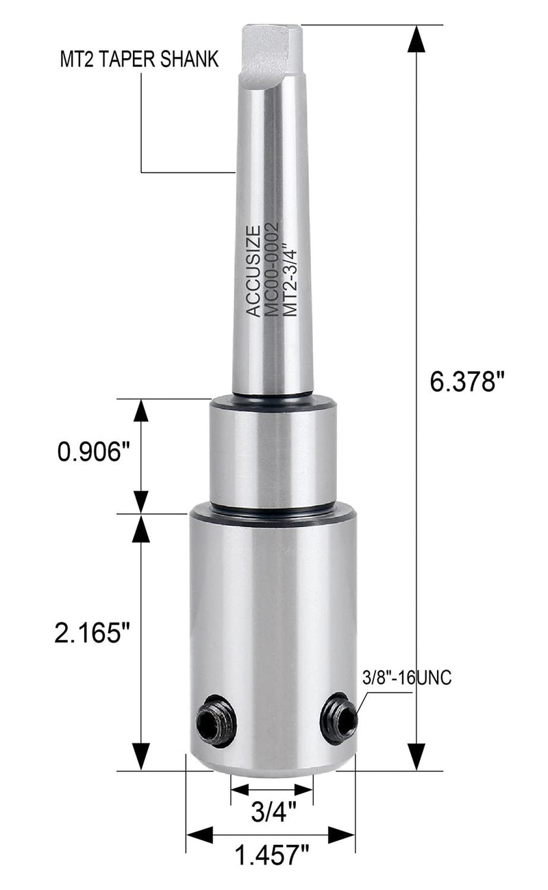 Accusize Industrial Tools Annular Cutter Arbor, Mt2 to 3/4'' Weldon Shank for Drill-Use Annular Cutter on Drill Press, Mc00-0002 Standard
