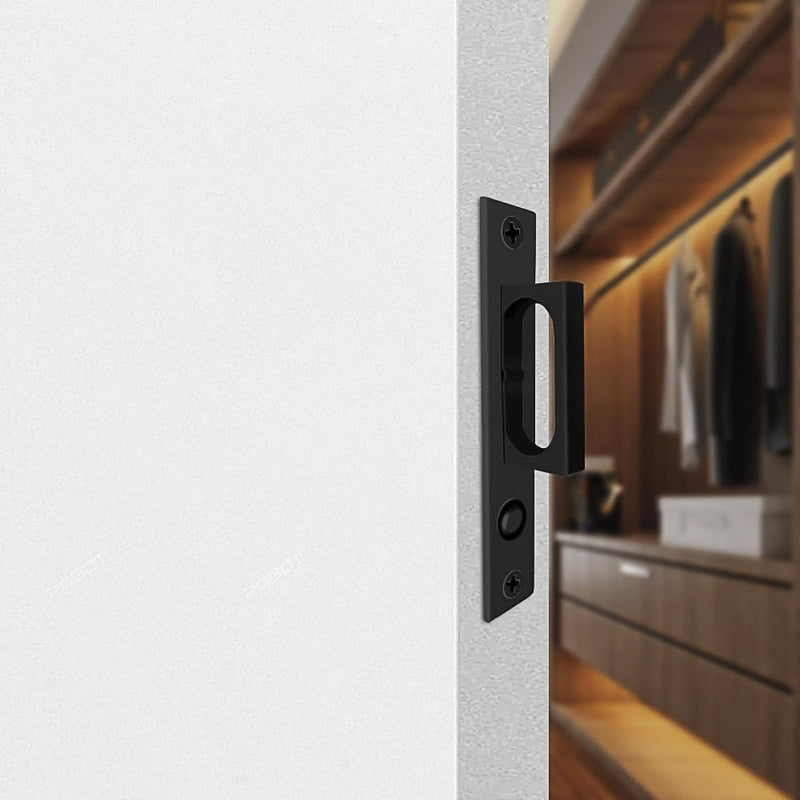 LWZH Brushed Nickel Pocket Door Edge Pull with Push Automatic Bounce Switch,Sliding Door Pull Hardware, Flush Hidden Handle（Black） Black
