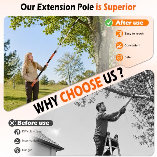 12FT Pole Saw, Tree Pruner Extendable with 3-12FT Extension Pole, Manual Trimmer for Yard Garden and Patios Cutting