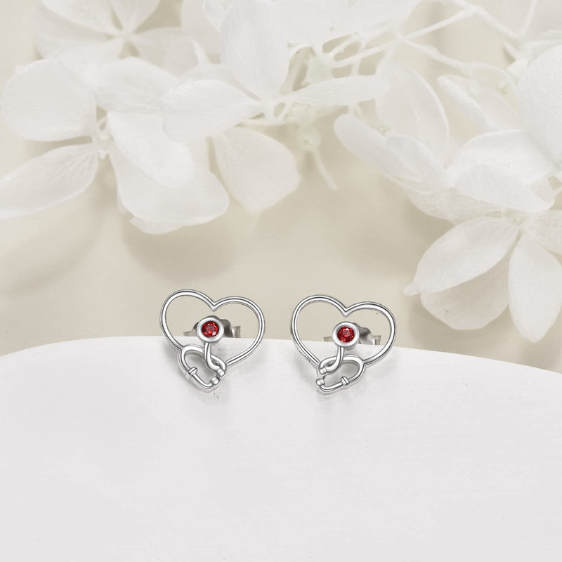 VONALA Sterling Silver Cat / Cow / Pig / Bunny / Squirrel / Giraffe / Highland Cow / Lion / Chicken / Ladybug / Star / Moon Stud Earrings for Women Cute Animal Post Earrings Hypoallergenic Animal Jewelry Gift for Teens Girls Stethoscope