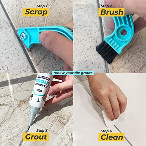 Penta USA White Grout Filler and Grout Removal Tool Bundle Set - 8.8 oz Fast Drying Grout Repair Kit, Restores Tiles Joints, Tile Grout Scraper Saw