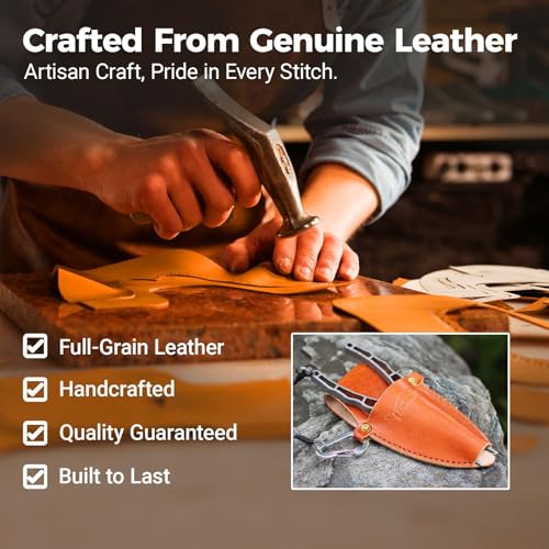Leather Fishing Pliers Sheath | Universal Belt Holster for Fish Hook Cutting Pliers with Hook & Line Cutter | Durable Pliers Holder for Saltwater Light-Brown