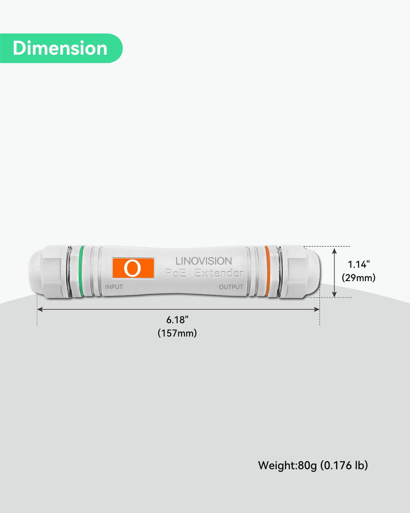 LINOVISION Long Distance Outdoor PoE Extender, Max 2600ft Power and Data Transmission Over Cat5E/Cat6 IEEE 802.3af/at Waterproof PoE Extender, PoE Repeater for IP Cameras, VoIP Phone (2 Pack)