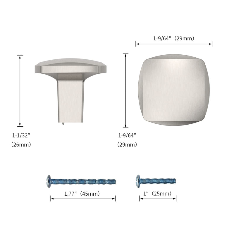 10 Pack Kitchen Cabinet Knob Brushed Satin Nickel Square Dresser Knobs Drawer Knobs Kitchen Cabinet Hardware Knobs for Dresser Drawers 10
