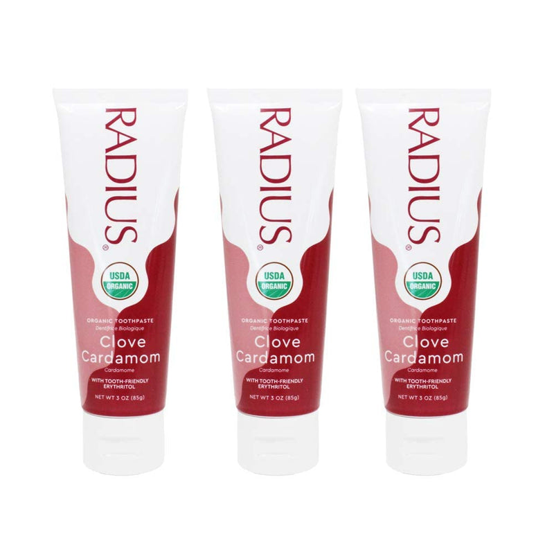 RADIUS Toothpaste, Clove Cardamom, 3 oz, USDA Organic Non-Toxic Chemical-Free Gluten-Free, Designed to Improve Gum Health & Prevent Cavities, Pack of 3 3 Ounce (Pack of 3)