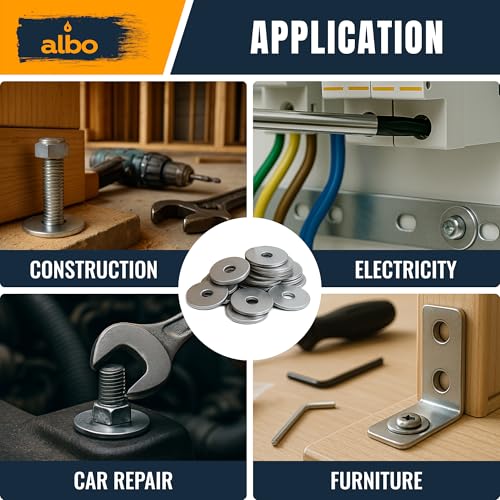 ALBO 100 Pcs 5/16" x 1-1/4" 304 Stainless Steel Fender Flat Washers 5/16" x 1-1/4" - 100pcs