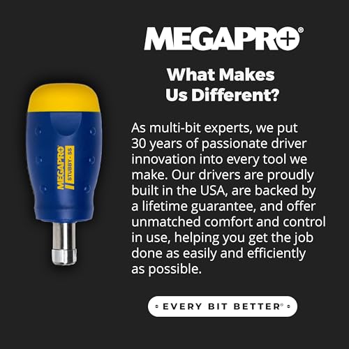 MEGAPRO® 13-in-1 Stubby Multi-Bit Screwdriver | Compact Driver | Small Screwdrive | Multi-bit Screwdriver for Tight Spaces