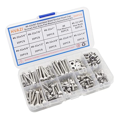 #6-32 UNC Stainless Steel Knurled Hex Socket Cap Screw Nut Washer Kit #6-32UNC