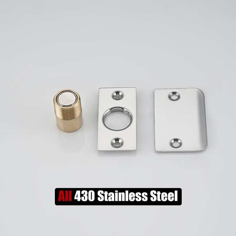 JQK Closet Magnetic Door Ball Catch Hardware, 430 Stainless Steel Catch Adjustable with Strike Plate, Polished Steel Finish 8 Pack, HBC120-BN-P8 Magnetic 8 Pack Chrome