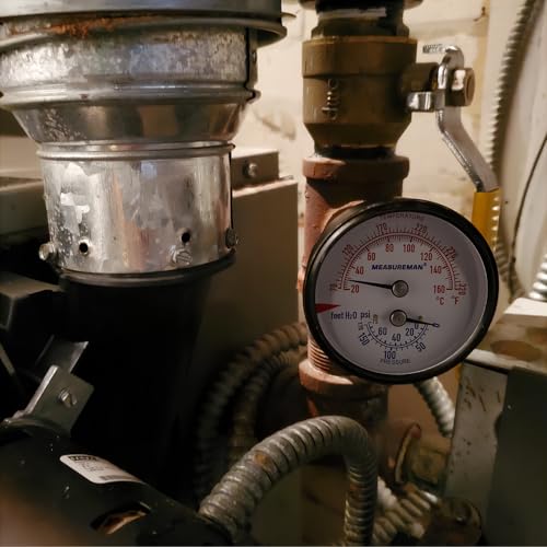MEASUREMAN Commercial Tridicator, 2.5" Dial, 1/4" NPT Back Mount, Dual Scale 0-75 PSI 70-320°F, Rotatable Case with Adjustable Pointer（2.95'' Stem） 0-75 PSI 60-320°F 2.95'' Stem,2.5",No adapter connector