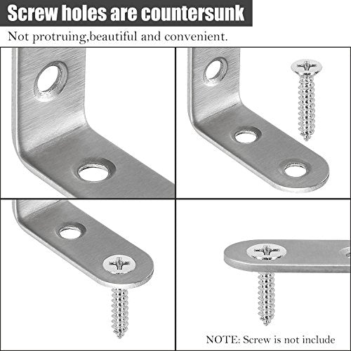 50 Pack Stainless Steel 90 Degree Angle L Shaped Bracket, 40mm x 40mm x 16mmCorner Brace Joint Bracket Fastener, Silver Tone, Round End, 4 Holes, Heavy Duty Metal