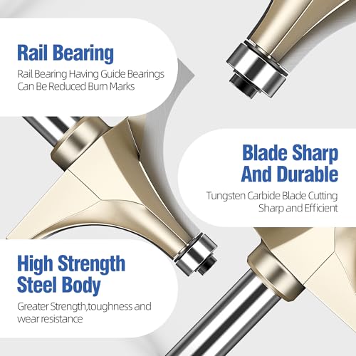 HUHAO Roundover Router Bit,1/2" Shank,1-3/8-Inch Radius Round Over Edge Forming Router Bit CNC Router Bits for Round Edging, Cabinet Edges Radius 1-3/8"- Shank 1/2"