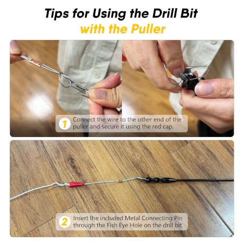 58" Flexible Installer Drill Bit for Pulling Wires in Walls, Ceilings, and Sidewalks, 3/4" Auger with Screw Point & Fish Eye, 1/4" 3-Flat Shank for Wood & Conduits, with Wire Puller & Storage Tube 3/4in 58in L