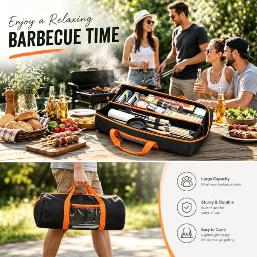 22'' Grill Tool Storage Bag with Inner Divider, BBQ Tool Storage Black
