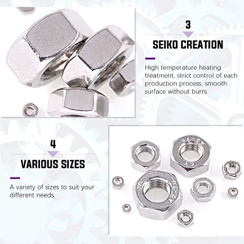 495Pcs Metric 304 Stainless Steel 9 Sizes Hex Nuts Assorment Kit, Coarse Thread Hexagon Nut 9 Sizes - M2 M2.5 M3 M4 M5 M6 M8 M10 M12