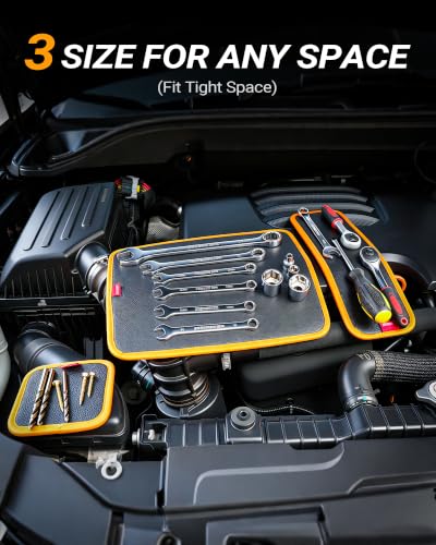 3-PCS Flexible Magnetic Tool Mat Set, Magnetic Organizer for Tools, Screws, Nuts & Metal Parts, Scratch-Free Design for Garage, Workshop & Auto Repair, Mechanic Gifts L x 1 pcs; M x 1 pcs; S x 1 pcs