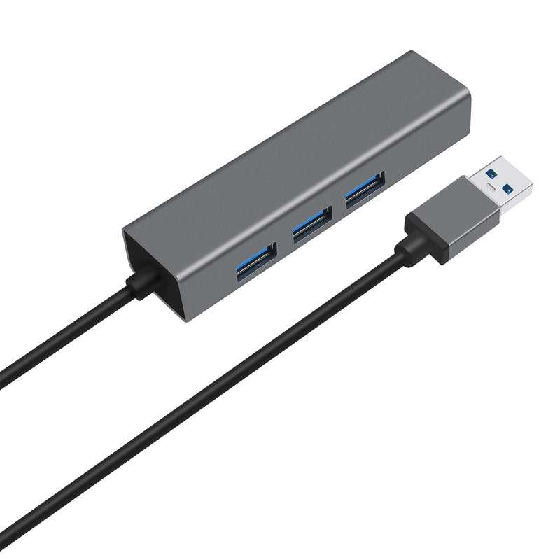 DTECH 3 Port USB to Ethernet Adapter USB 3.0 Hub 10/100/1000 mbps Gigabit Wired Network Cable Converter for Laptop Notebook Desktop Computer Keyboard Router Modem Internet