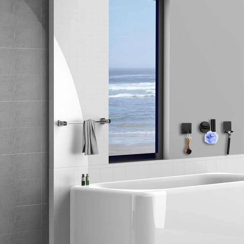 7-Piece Bathroom Accessory Set self-Adhesive Brushed Black Bathroom Hardware, Bath Towel Bar Set, Towel Racks for Bathroom, Wall Mounted
