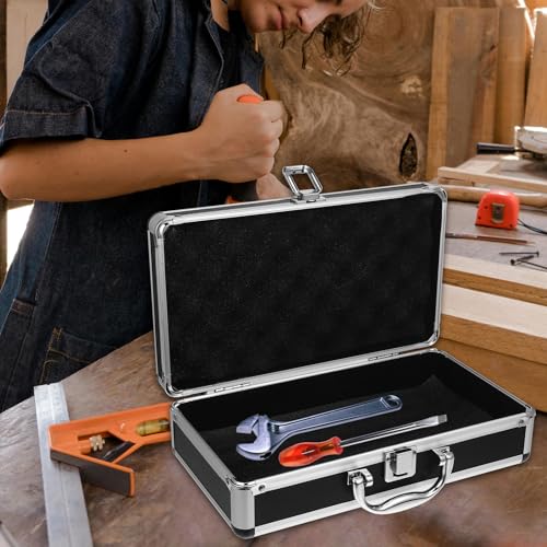 DOITOOL Aluminum Alloy Tool Box Portable Lockable Carrying Suitcase Multi-Purpose Storage Box with Handle Large Capacity Organizer for Hardware Accessories Home Office Travel Workshop Black