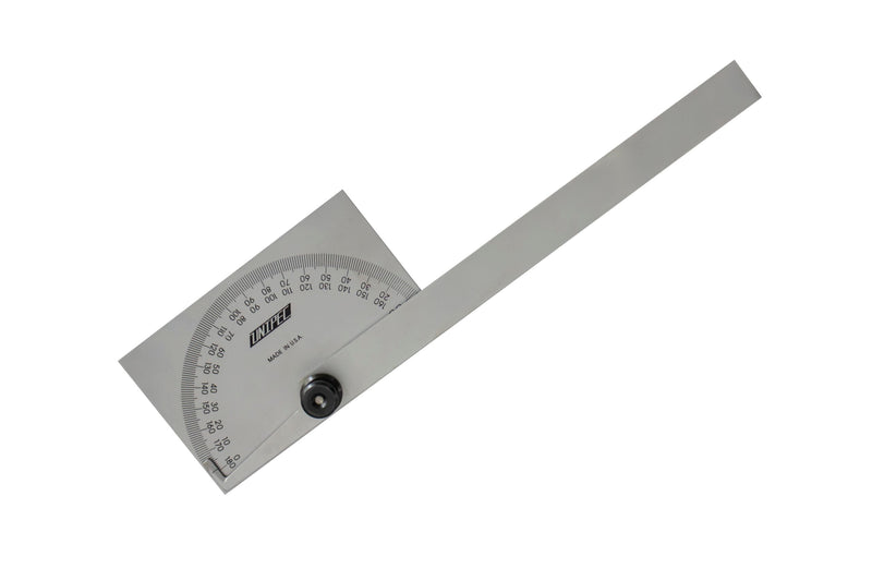 Rectangle Protractor, 0-180°, 6" Arm | Stainless Steel Square Head, Made in USA