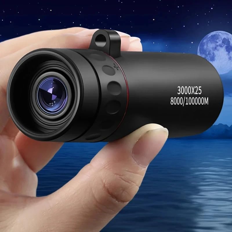 Portable Binoculars, 3000x25 Long-Focus HD Professional Monocular for Adults, Suitable for Outdoor Camping and Hunting (Black) Black