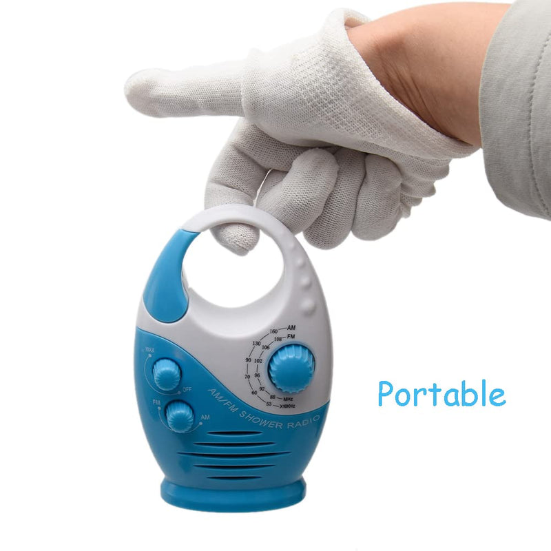 Shower Radio, Bathroom Radio AM FM, Waterproof Hanging Shower Radio Adjustable Volume blue