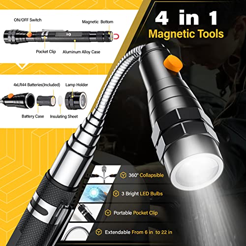 Magnetic Pickup Tool Set with Inspection Mirror, Birthday Gifts For Men Magnetic Tool Set