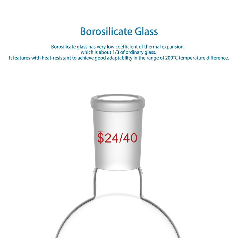 StonyLab Glass 250ml Short Neck Round Bottom Flask, Borosilicate Glass Single Neck Heavy Wall Flask RBF with 24/40 Standard Taper Outer Joint - 250ml 250 ml