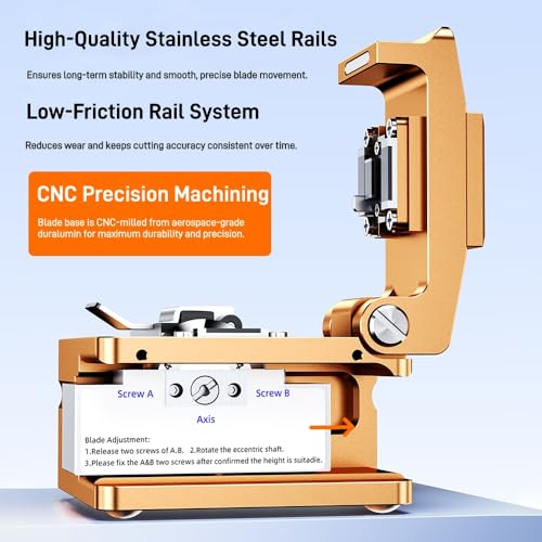 Optical Fiber Cleaver, High Precision FTTH Fiber Optic Cutter with 16 Cleave Positions & Blade Life up to 48,000 Cuts, for 0.25mm, 0.9mm, 3.0mm Fibers, with Scrap Collector
