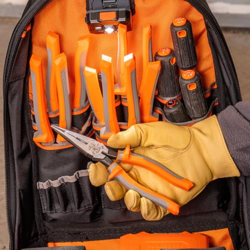 Klein Tools 2038RINS Pliers, Made in USA, Electrician's Insulated Long Nose Side-Cutting Pliers, 1000V Rated, Induction Hardened Knives, 8-Inch