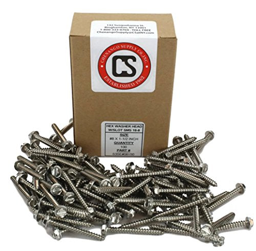 Chenango Supply #8 x 1-1/2" Stainless Hex Washer Sheet Metal Screws #8x1-1/2