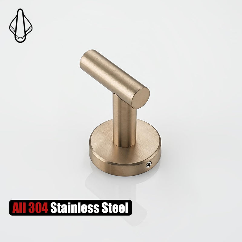 JQK Bathroom Towel Hook Champagne Bronze, Coat Robe Clothes Hook for Bathroom Wall Mounted (Pack of 4), SUS 304 Stainless Steel 0.8mm, TH100-CB-P4 4 Pack