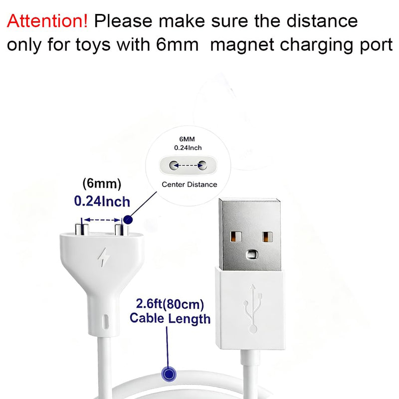2.62 FT Magnetic USB Charger Cable For Massager Toys (6mm/0.24inch) | 80cm/2.62FT, Compatible with 2 Pin rechargeable toys(6mm/0.24 inch)