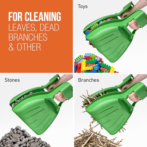Leaf Collector & Adult Rake Set, Leaf Scoops & Rake for Leaf Picker Upper Gardening Lawn Care Hand Tools, 1 Lawn Cleaning Garden Rake & 1 Pair Leaf Scoop, Green Plastic Leaf Grabber, by Superio Adult Green Leaf Collector & Rake Set