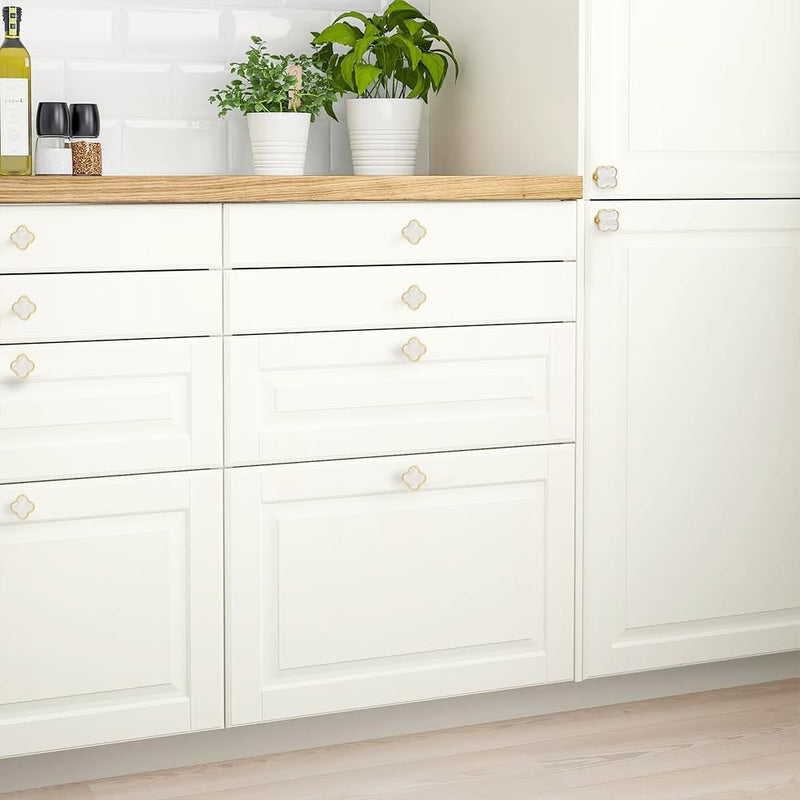 15 Pcs Clover Knobs Four Leaf Clover Handle, Creative Cabinet Drawer Pulls Gold Knobs for Furniture Dresser Wardrobe Bathroom Decorative Pulls Zinc Alloy Single Hole Door Handle (White)