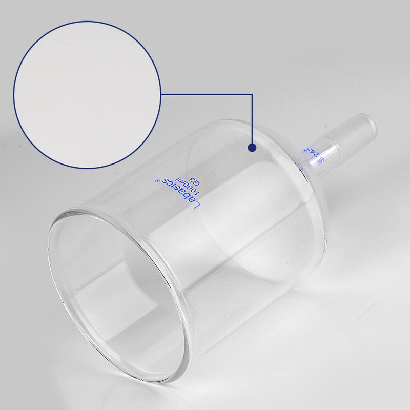 Labasics Borosilicate Glass Buchner Filtering Funnel with Coarse Frit (G1), 114mm Inner Diameter, 120mm Depth, with 24/40 Standard Taper Inner Joint and Vacuum Serrated Tubulation (1L) 1000 ml