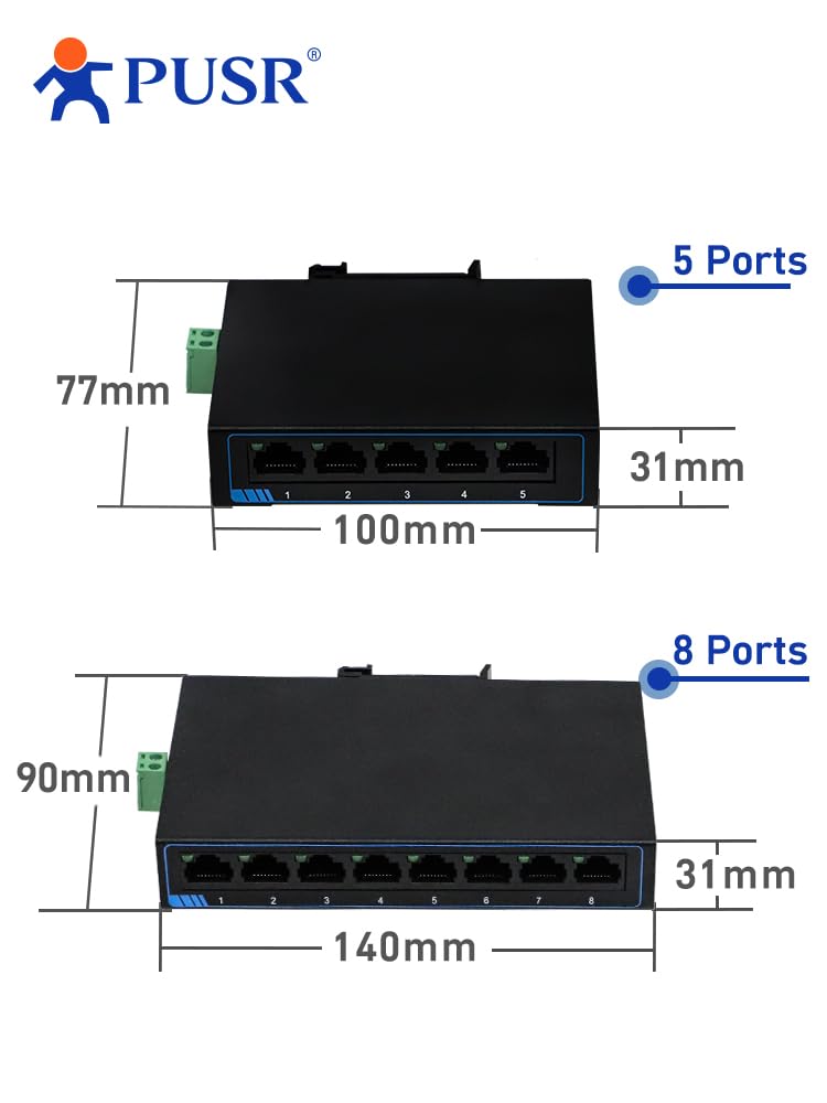 1000M 5 Ports Gigabit Ethernet Network Switch DC or Terminal Power Supply Plug and Play Supports Auto MDI/MDIX DIN Rail Installation and Desktop Placement Iron Casing USR-SG1005 1000M 5 Ports