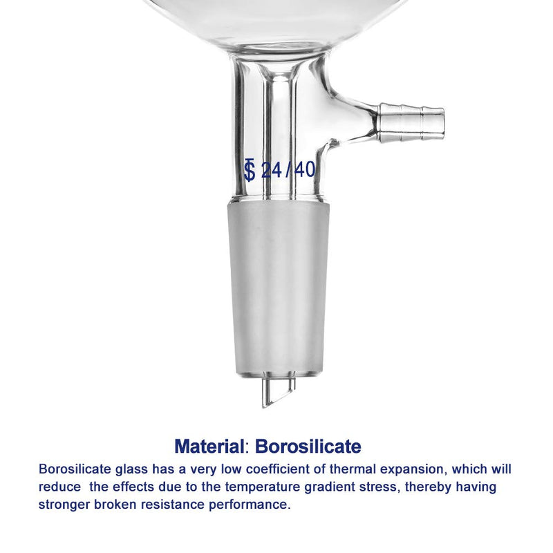 Labasics Borosilicate Glass Buchner Filtering Funnel with Coarse Frit (G1), 114mm Inner Diameter, 120mm Depth, with 24/40 Standard Taper Inner Joint and Vacuum Serrated Tubulation (1L) 1000 ml