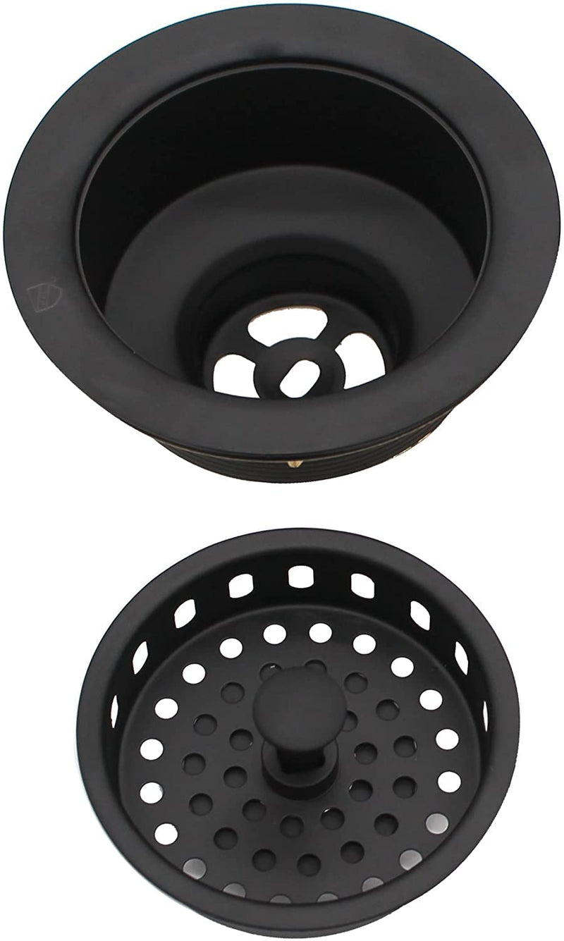 Westbrass A2165-62 4-1/4" OD Post Style Large Kitchen Basket Strainer with Waste Disposal Flange and Stopper Drain Set, Matte Black