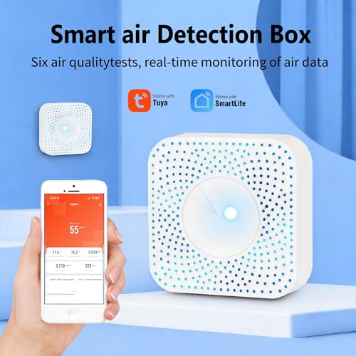 Smart WiFi 6 in 1 Air Quality Monitor, Intelligent Air Housekeeper, Mobile App Remote Control, PM2.5/PA/TVOC/CO2/Temperature/Humidity Detector for Home & Office, 2.4 GHz Wi-Fi Required Wifi Six-in-One