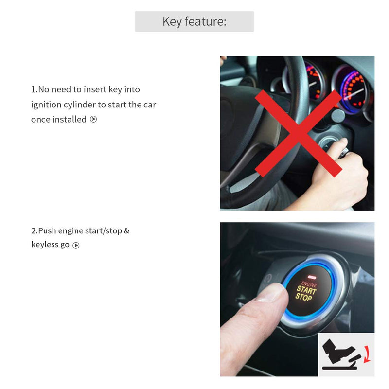  [AUSTRALIA] - EASYGUARD EC004 Smart RFID Push Engine Start Button kit & Keyless Go System Upgrade Key Start to Push Start Cars Fits for Most DC12V Cars