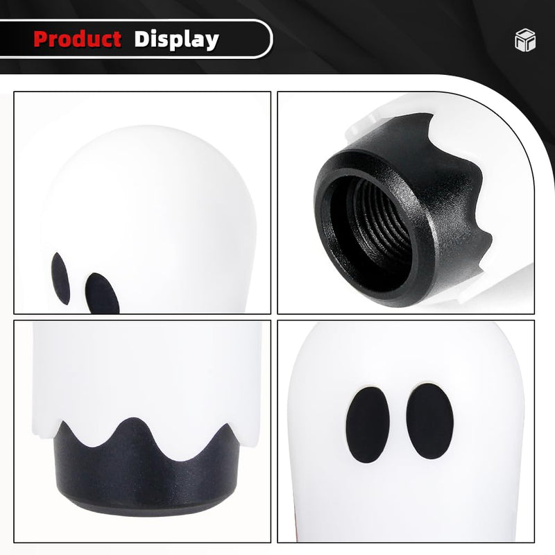 muge racing Ghost Shift Knob, Aluminum Weighted Automotive Gear Shift Manual knobs Lever with 3 Threaded Adapters M8 M10 M12 x 1.25, Universal for Vehicle Funny Cool Spooky Car Accessories (White) White