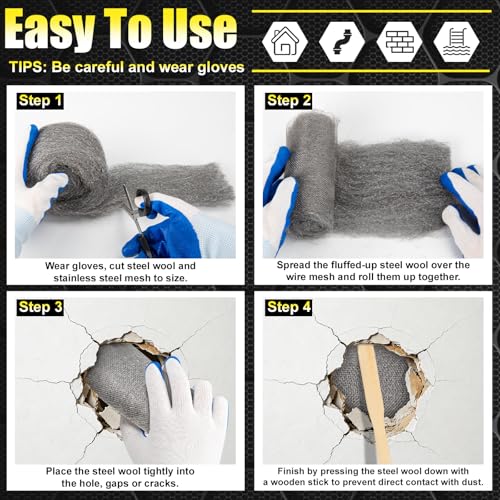 Alabrocon Steel Wool Kit with 3 PCS 11.5 Ft Steel Wool, 15 Ft Wire Mesh 1